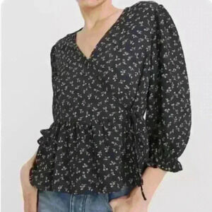 Madewell Floral Puff Sleeve Peplum Wrap Top